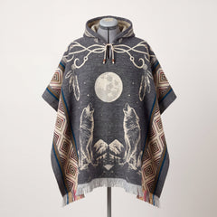 Howling wolf HandMade Wool Poncho-2
