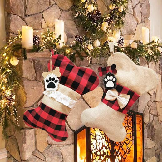 Christmas Pet Socks Gift Bag, Polyester Holiday Stockings-4