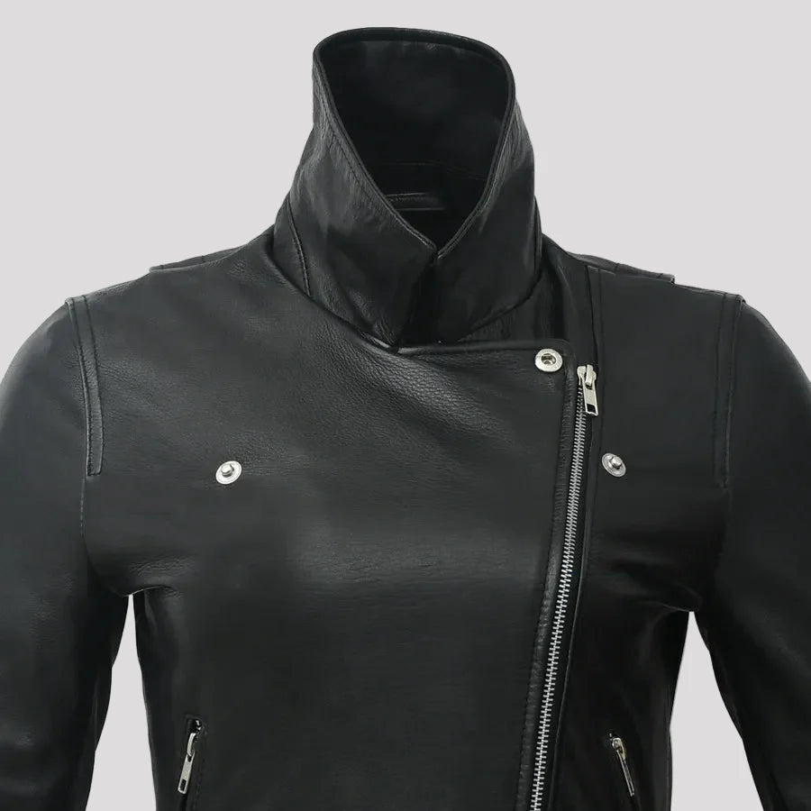 Women’s Lightweight Leather Fashion Jacket | Soft Naked Cowhide Casual Moto Style-17