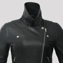Women’s Lightweight Leather Fashion Jacket | Soft Naked Cowhide Casual Moto Style-17