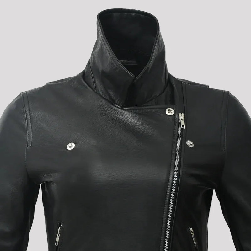 Women’s Lightweight Leather Fashion Jacket | Soft Naked Cowhide Casual Moto Style-17