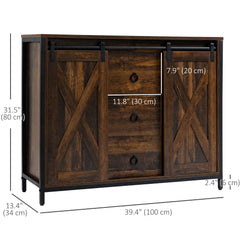 Industrial Rustic Brown Buffet Cabinet – Kitchen Sideboard with Sliding Barn Doors, 3 Drawers & Adjustable Shelves (United States & Canada Delivery Only)-2