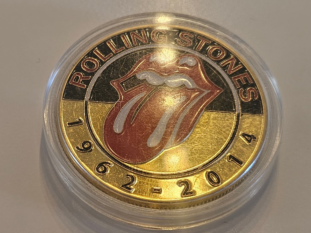 Medallón conmemorativo de los Rolling Stones de 2014, bañado en oro y a color