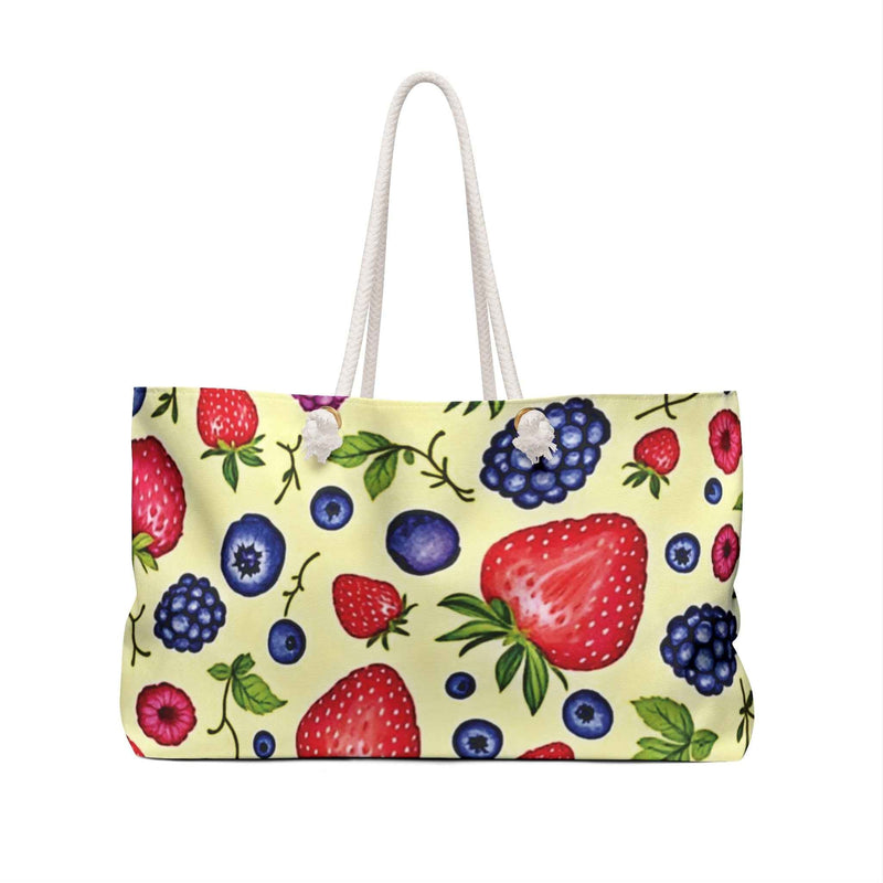 Strawberry Blueberry Print Weekender Bag | Fruit Pattern Tote | Large Tote Bag-3