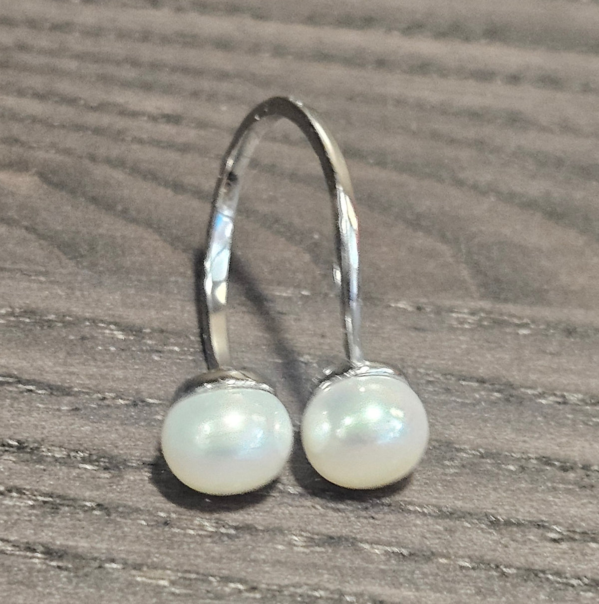 Anillo abierto de plata de ley 925 con dos perlas de agua dulce estilo Toi et Moi