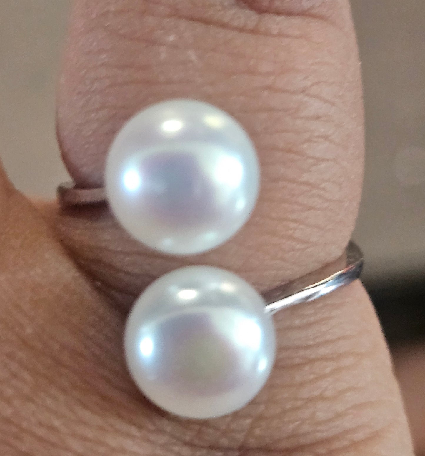 925 Sterling Silver Toi et Moi Double Freshwater Pearl Open Ring