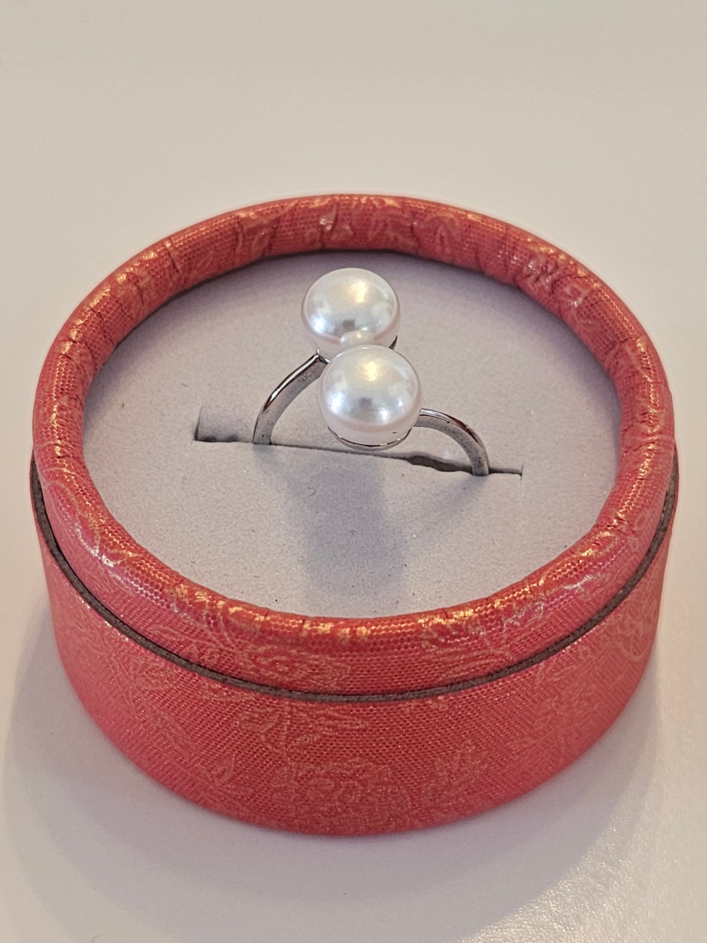 925 Sterling Silver Toi et Moi Double Freshwater Pearl Open Ring