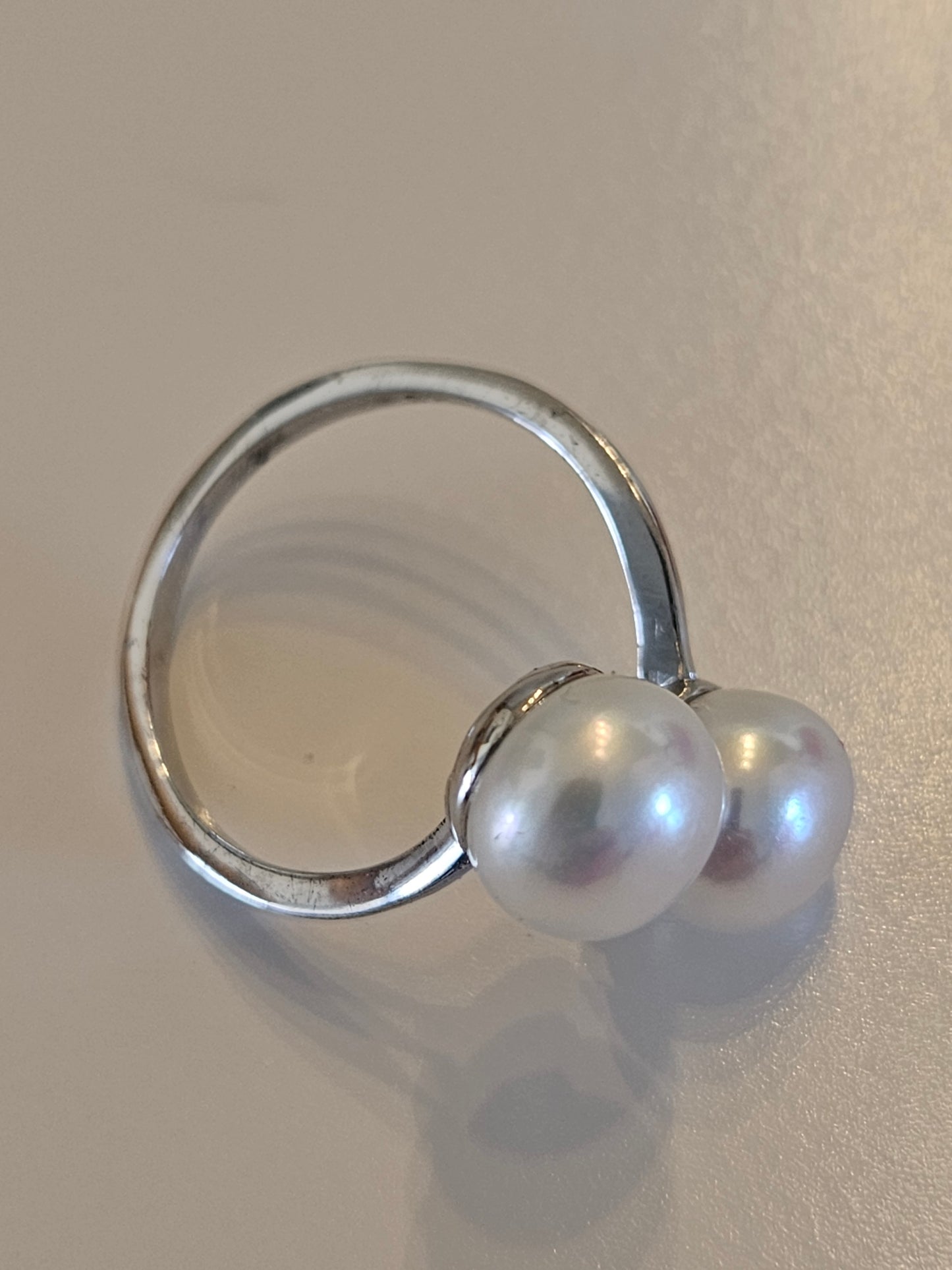925 Sterling Silver Toi et Moi Double Freshwater Pearl Open Ring
