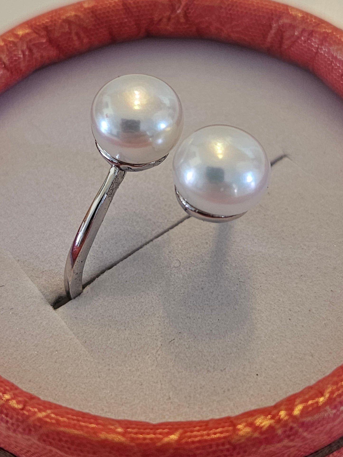 925 Sterling Silver Toi et Moi Double Freshwater Pearl Open Ring