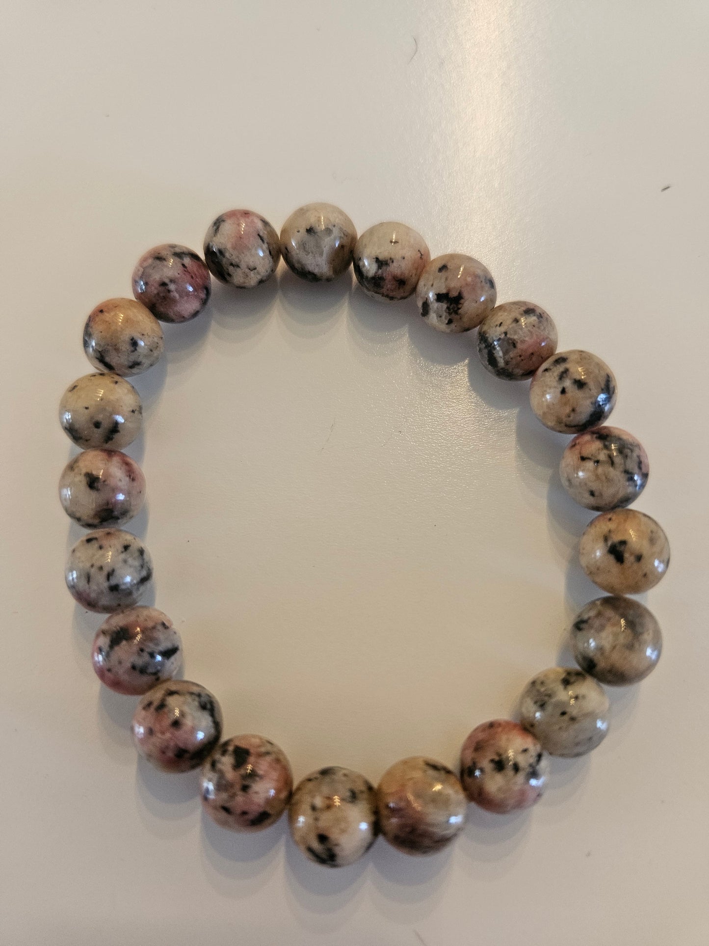 Pink & Beige Speckled Gemstone Beaded Stretch Bracelet