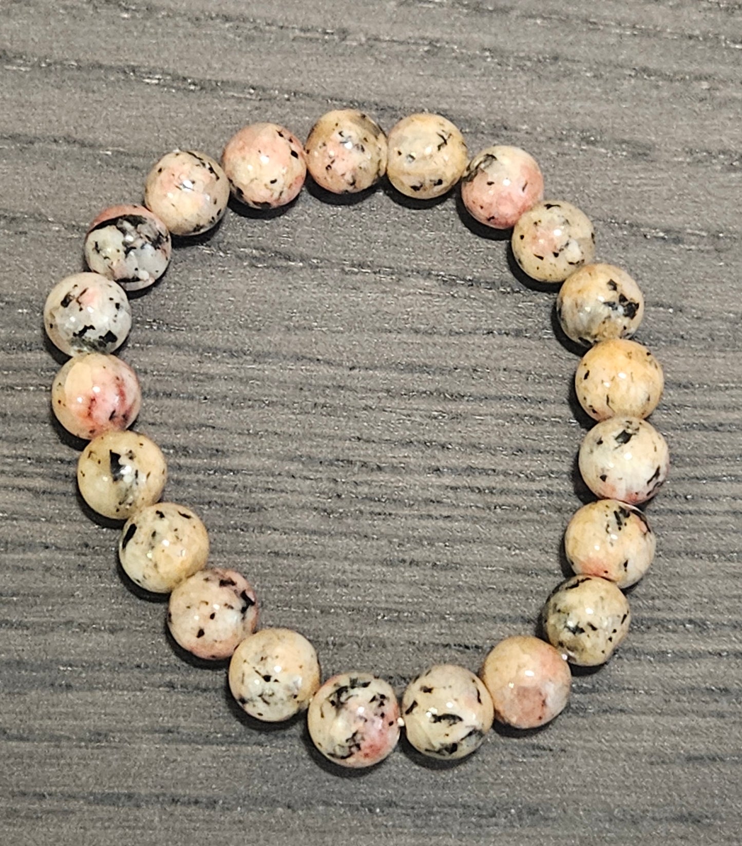 Pink & Beige Speckled Gemstone Beaded Stretch Bracelet