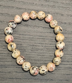 Pink & Beige Speckled Gemstone Beaded Stretch Bracelet-1