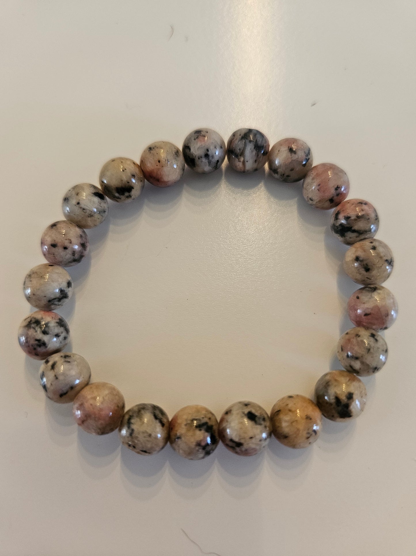 Pink & Beige Speckled Gemstone Beaded Stretch Bracelet