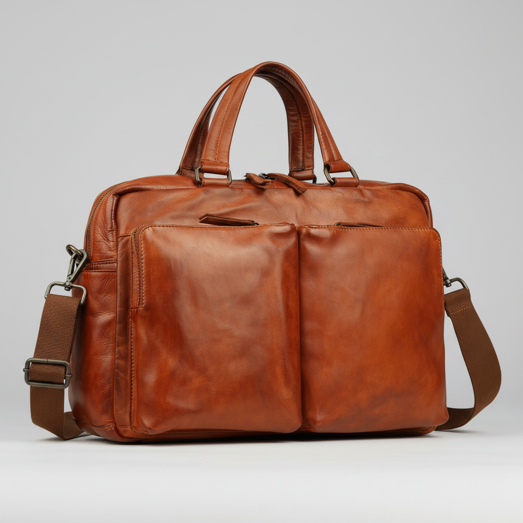 MET Premium Leather Laptop Messenger Bag. Professional Dual-Pocket Executive Briefcase-1