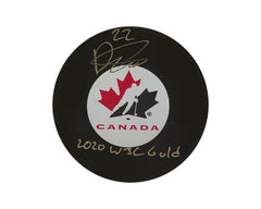 Palet de hockey Dylan Cozens autographié Équipe Canada, modèle autographié, avec l'inscription « 2020 WJC Gold »-1