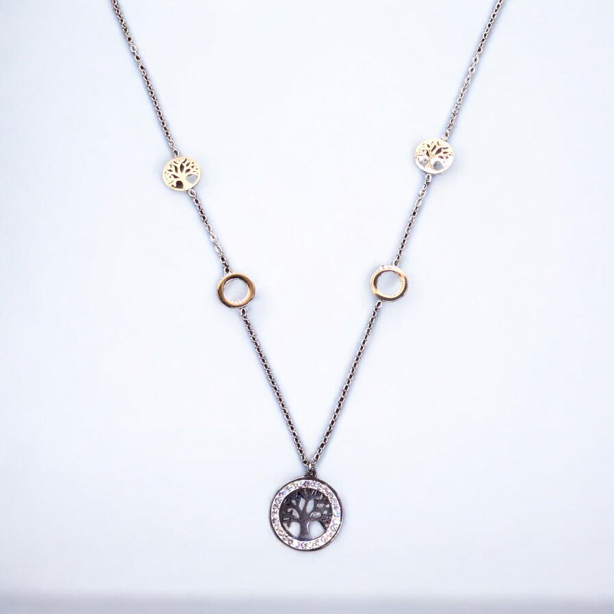Tree of Life Stainless Steel Necklace Pendants With Long Chain-2