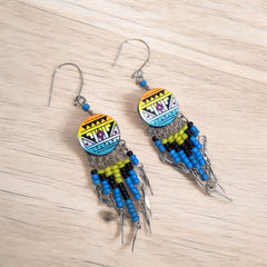 Yellow and Turquoise Southwestern Round Shaped Dangle Earrings-2