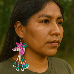 Handmade Beaded Hummingbird Earrings – Turquoise & White-1