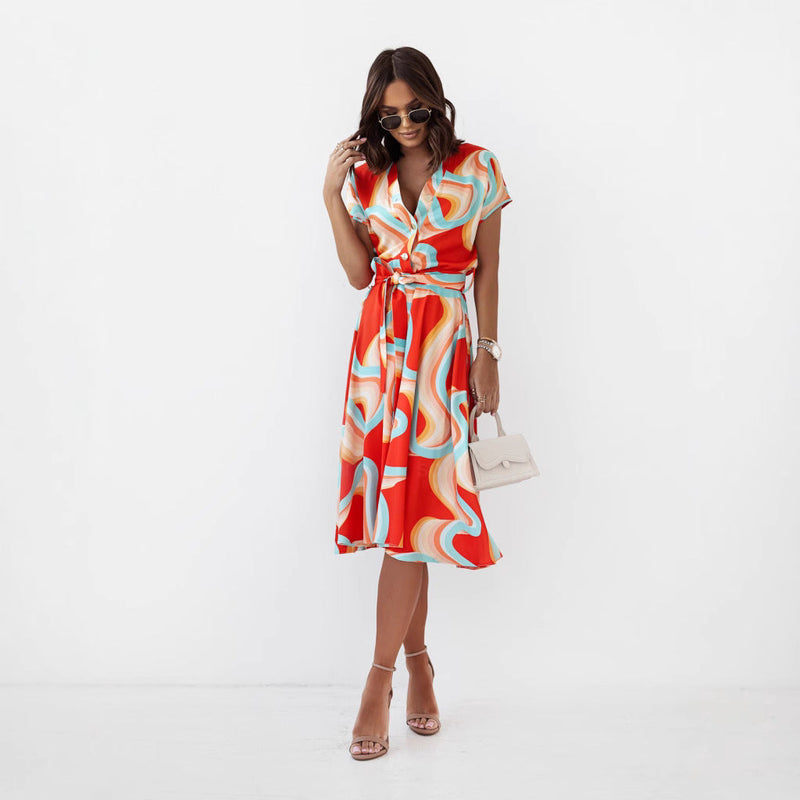 Summer Printed Short-Sleeve Women's Dress-4