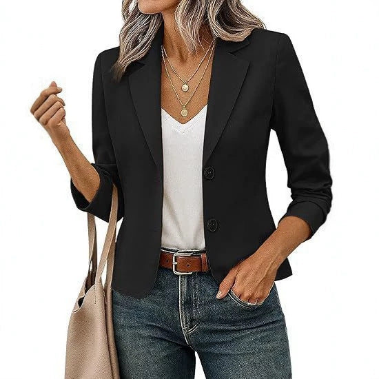Women’s Solid Color Long Sleeve Blazer Cardigan – Casual Slim-Fit Suit Jacket-9