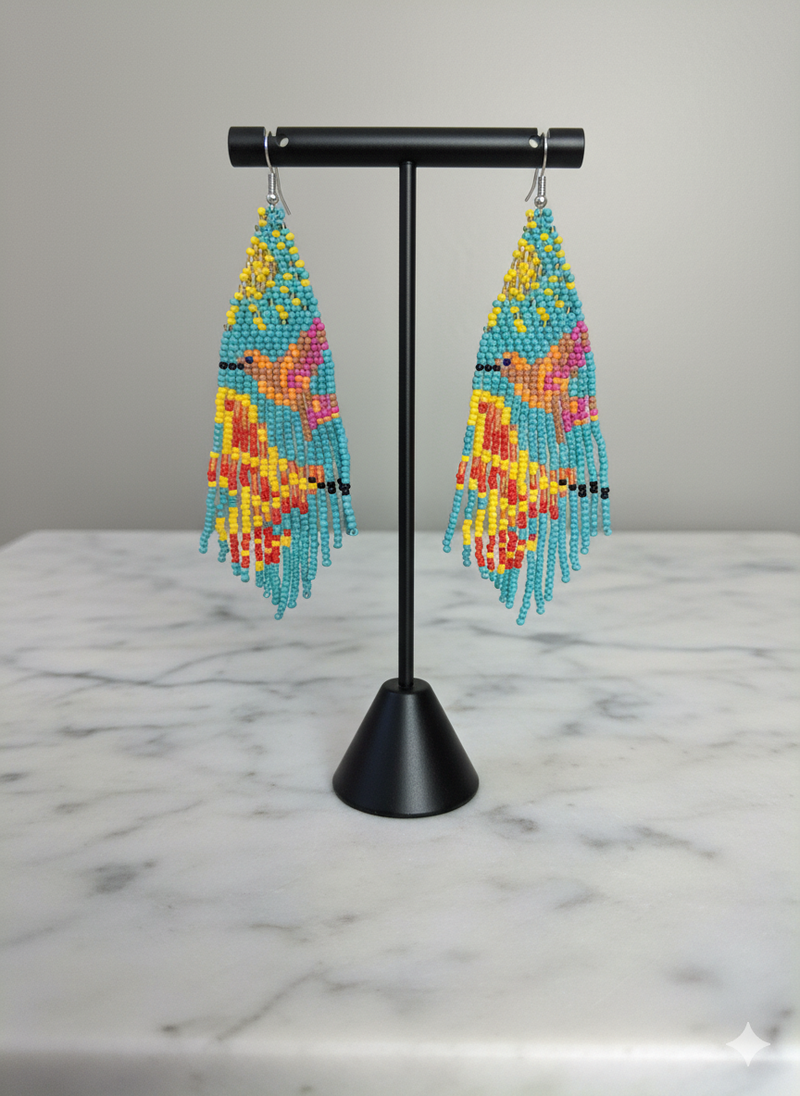 Turquoise Sky Dancer Beaded Earrings-3