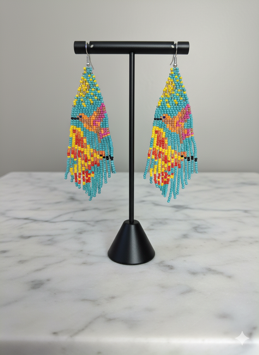 Turquoise Sky Dancer Beaded Earrings-3