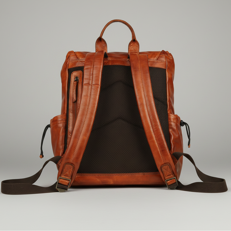 MET Two Adjustable Strap Leather Backpack. Premium Rucksack with Tech Sleeve-6