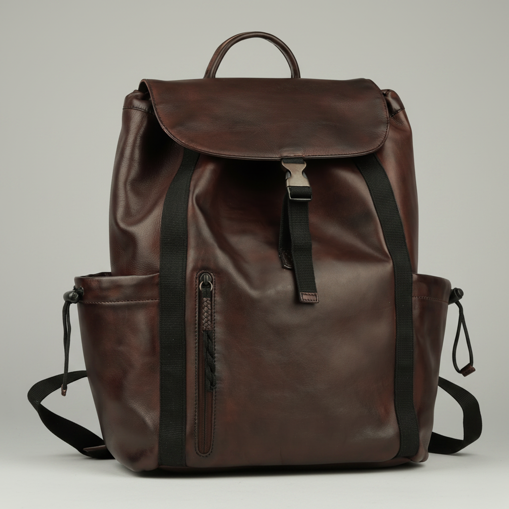 MET Two Adjustable Strap Leather Backpack. Premium Rucksack with Tech Sleeve-1