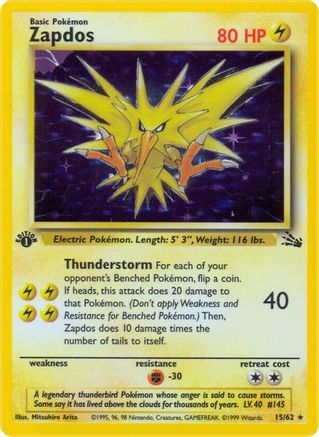 Zapdos (15) 15/62 - Fossil 1st Edition Holofoil-1