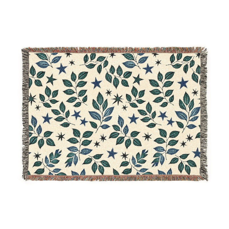 Botanical Star Woven Blanket — Reversible Leaf & Star Pattern Throw-3