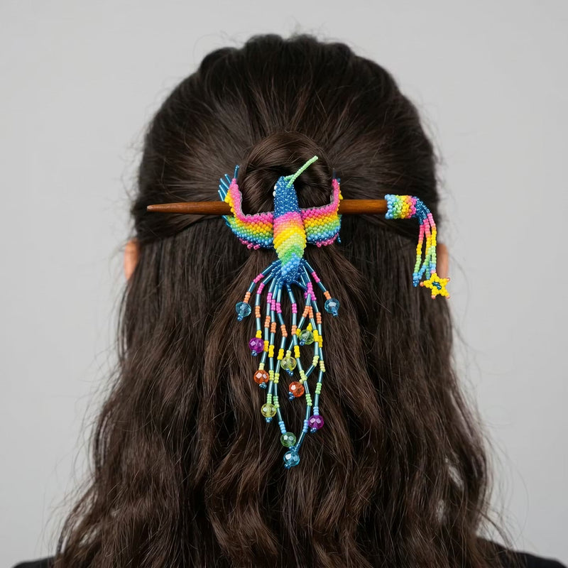 Blue Hummingbird Beaded Hair Stick-5