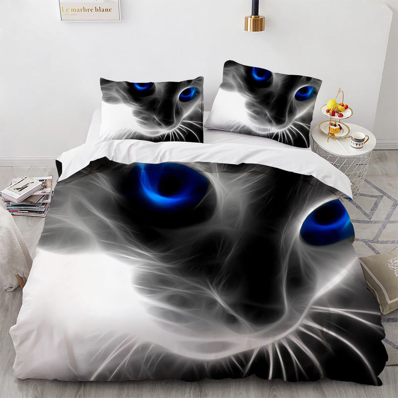 White Cute Cat Duvet Cover Bedding Set-8