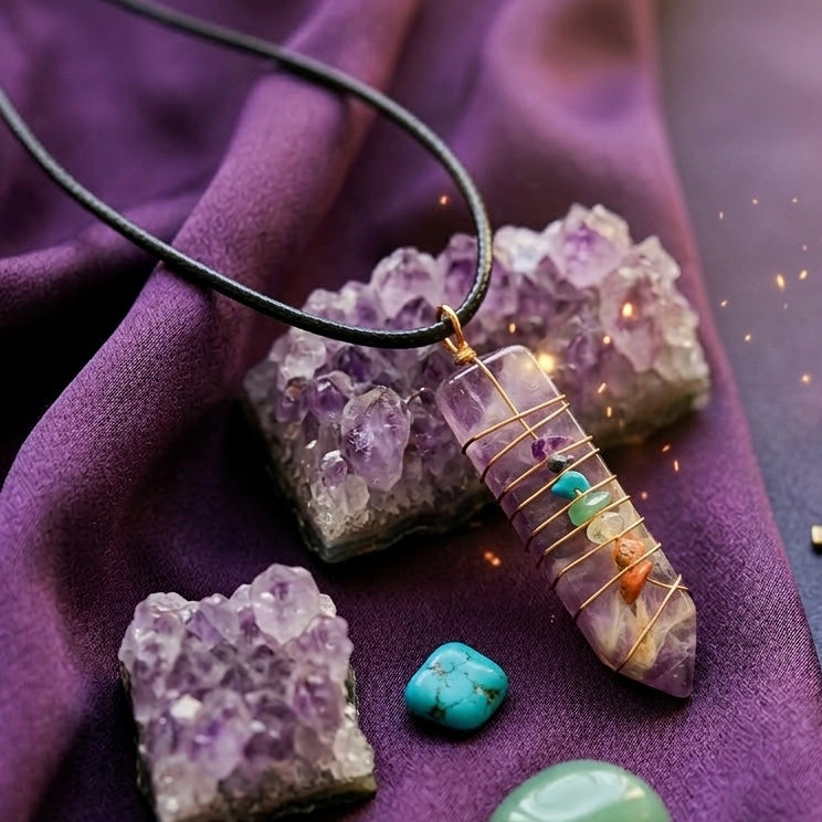 Natural Sword Chakra Unisex Purple Pendant-1