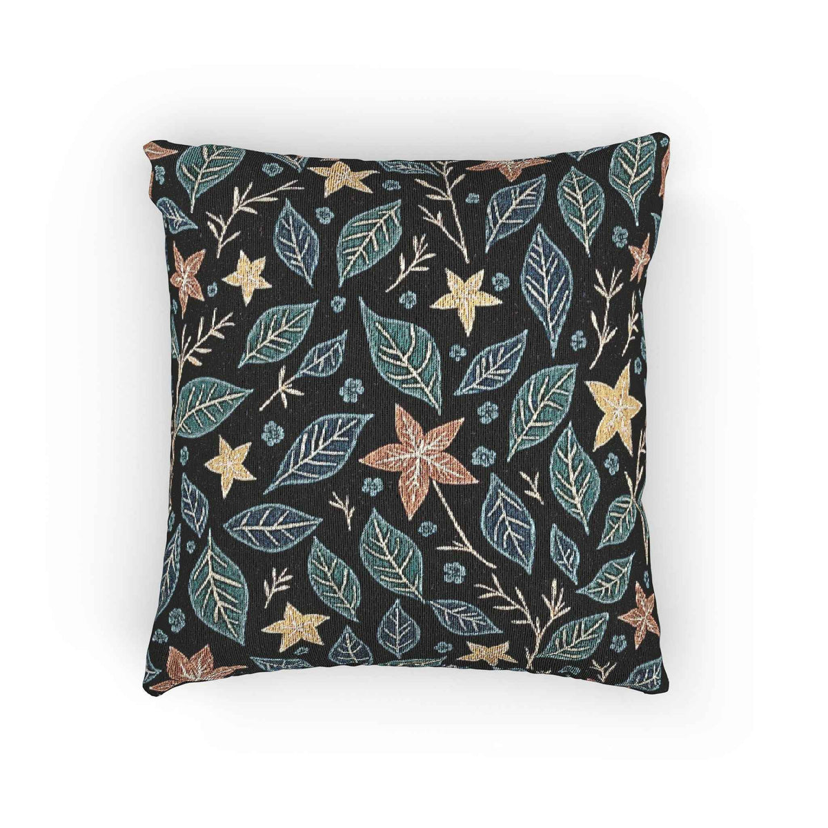 Floral Starleaf Pattern Woven Pillow | Botanical Night Leaves-1