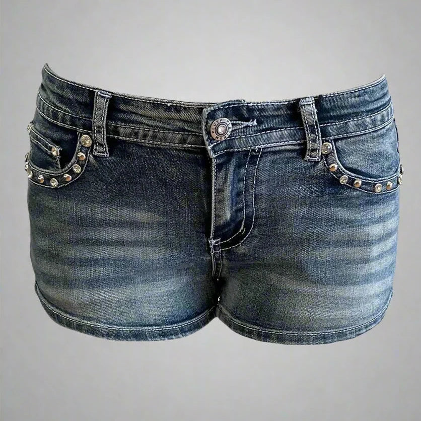 Bus Stop Women's Rhinestone Skull Wing Denim Shorts-2