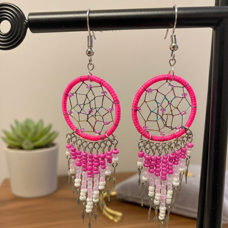 Pink/fuchia Dreamcatcher Dangles-2