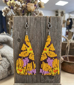 Flower Fringe Beaded Earrings (Mustard)-1