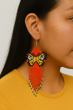 Red Beaded Dancing Wing Earrings-4