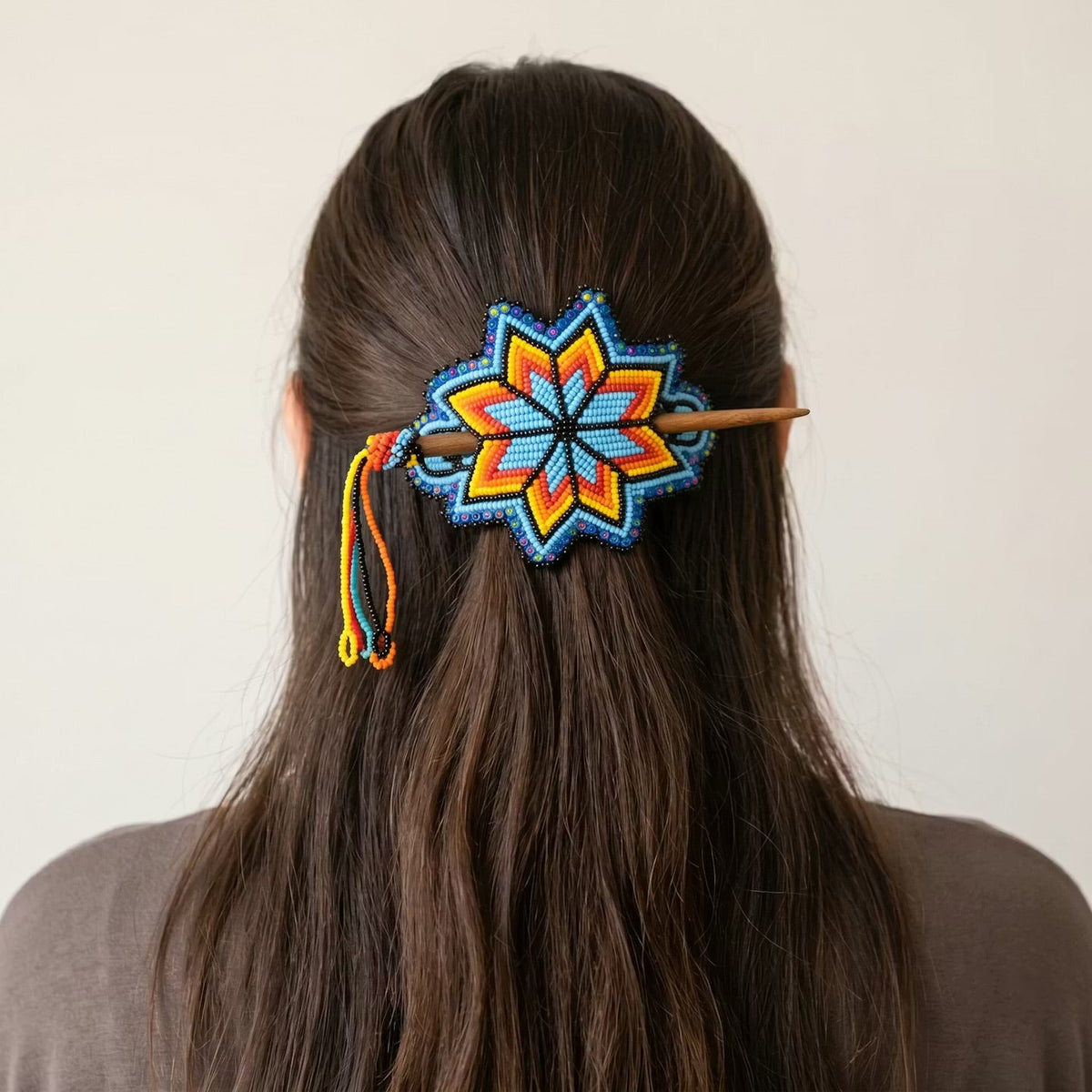 Blue Handmade Beaded Star Barrette-2