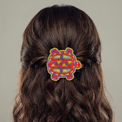 Beaded turtle Barrette Red accent-1