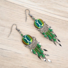 Green and Yellow Southwestern Round Shaped Dangle Earrings-2