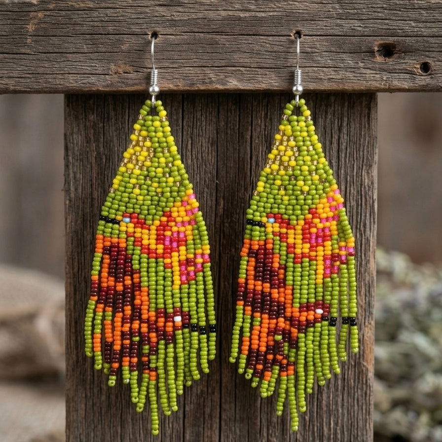 Green Sky Dancer Beaded Earrings-1