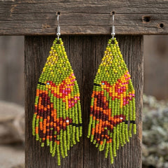 Green Sky Dancer Beaded Earrings-1