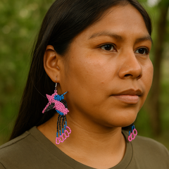 Handmade Beaded Hummingbird Earrings – Pink & Blue-1