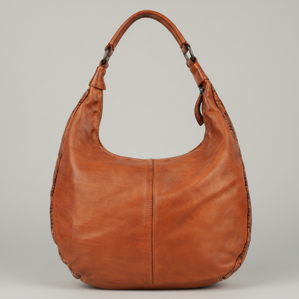 MET Premium Leather Shoulder Bag. Elegant Hobo Bag with Laser-Engraved Floral Leaf Panels-2