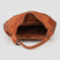 MET Premium Leather Shoulder Bag. Elegant Hobo Bag with Laser-Engraved Floral Leaf Panels-4