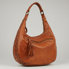 MET Premium Leather Shoulder Bag. Elegant Hobo Bag with Laser-Engraved Floral Leaf Panels-1