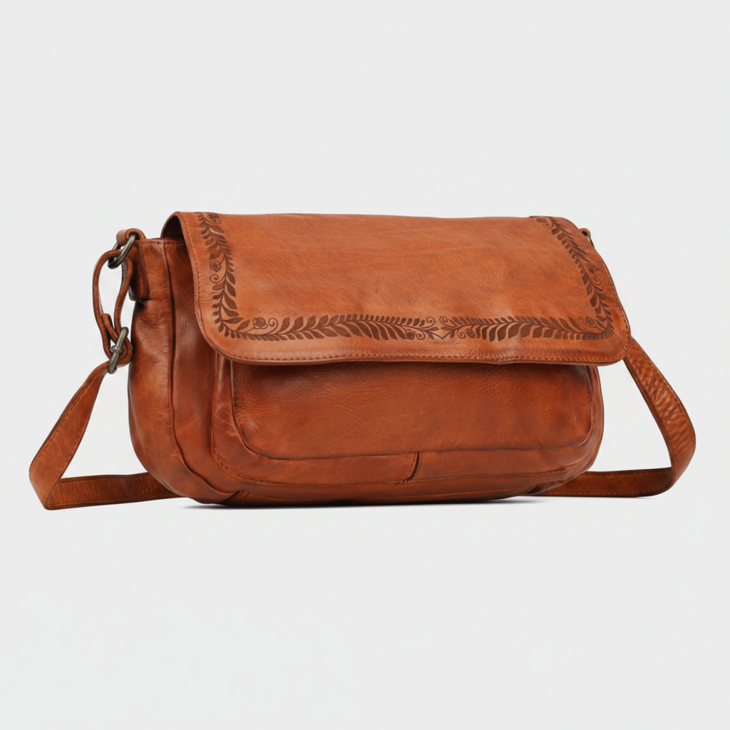MET Leather Flap Crossbody Bag. Compact Messenger with Laser-Engraved Details-1