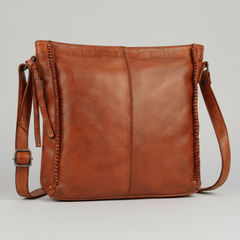 MET Premium Leather Crossbody Bag. Square Messenger with Woven Edge Details-1