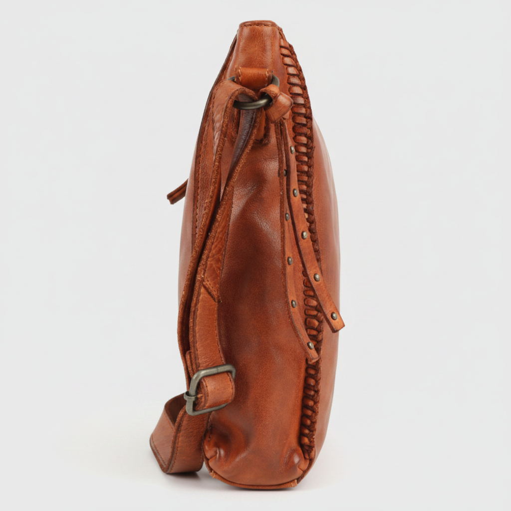 MET Premium Leather Crossbody Bag. Square Messenger with Woven Edge Details-3